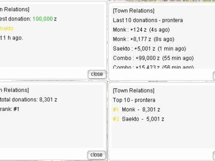 Town Relations – Donation & Buffs & Leaderboard System
